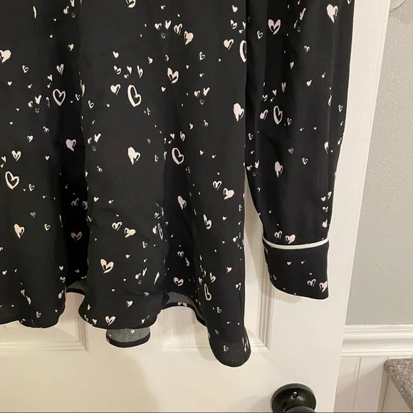 Parker Kaylin Black Heart Print Long Sleeve Dress 00 - Picture 4 of 9